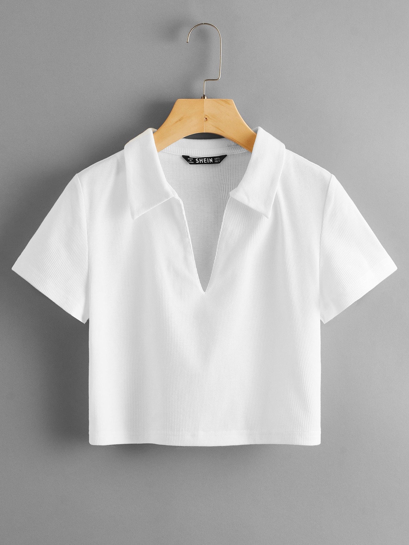 SHEIN Qutie Camiseta tejida de canalé escote V con cuello