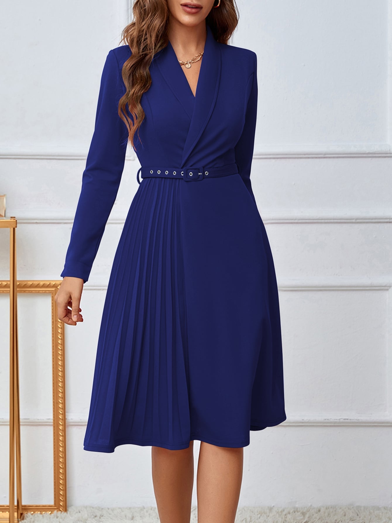 SHEIN Clasi Vestido con cinturón de cuello esmoquin fruncido panel