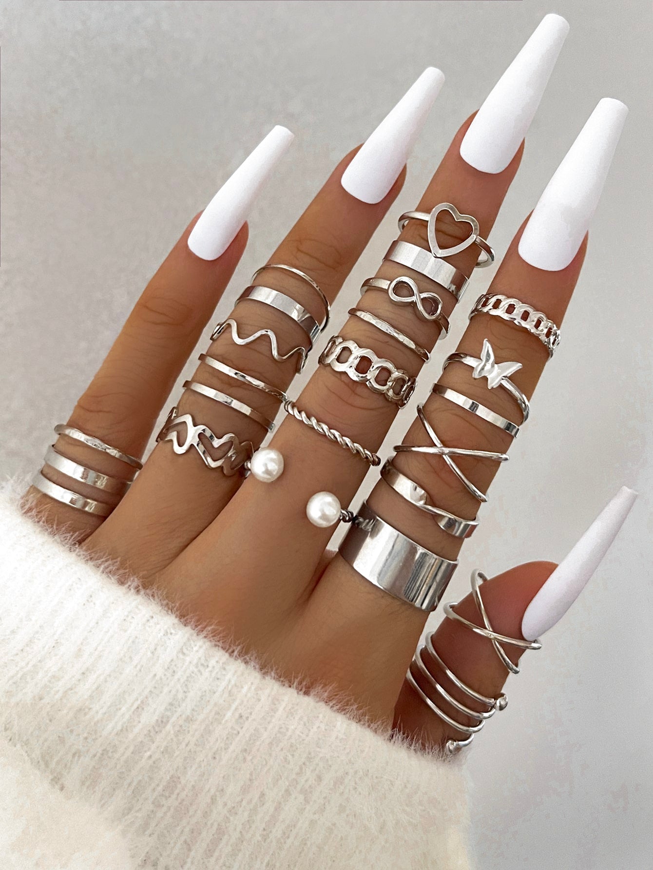 22 piezas/set Set de moda mariposa abierta anillos