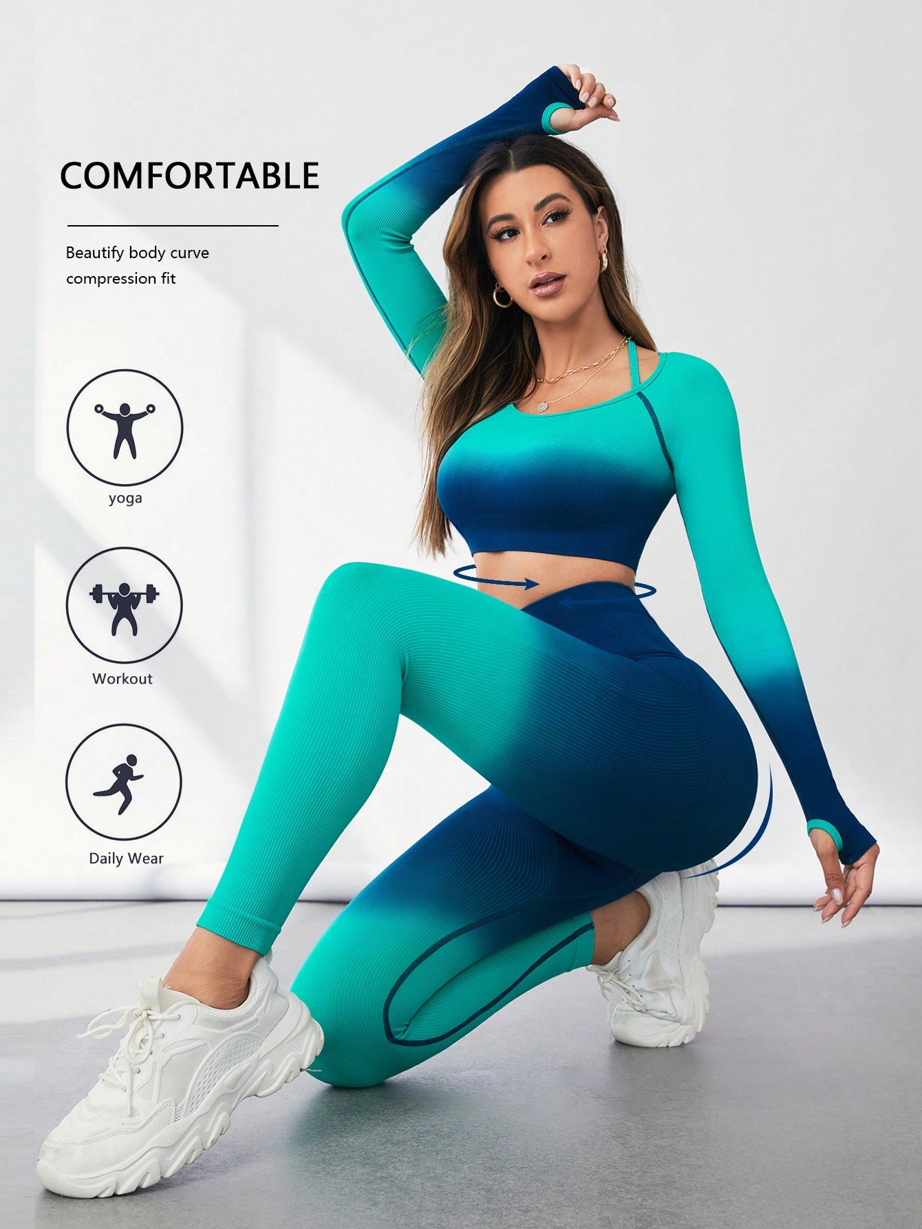 SHEIN Sport Seamluxe Conjunto deportivo inconsútil de ombré
