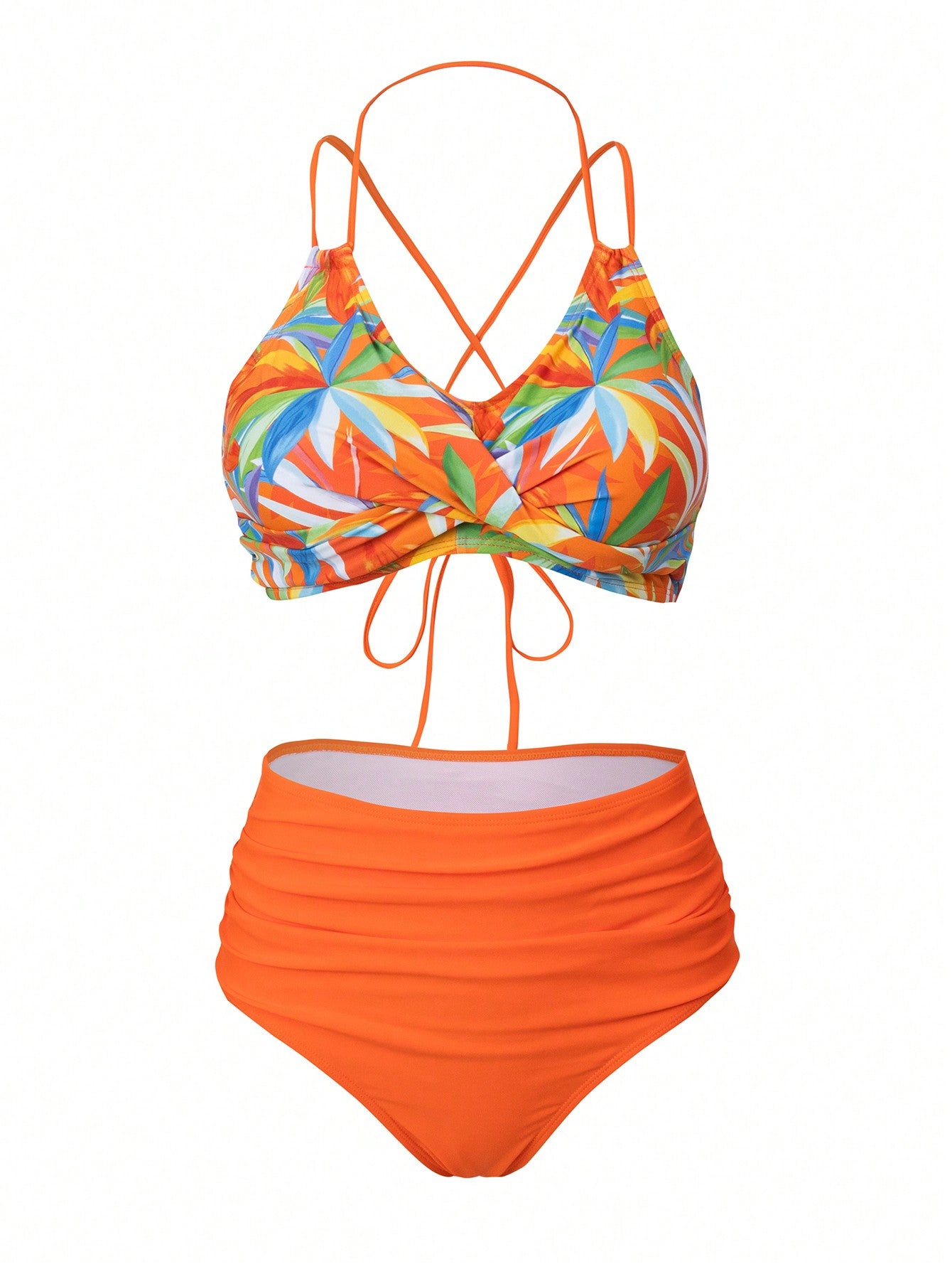 SHEIN Swim Vcay Conjunto De Bañador Mujer Estampado Tropical Carnaval