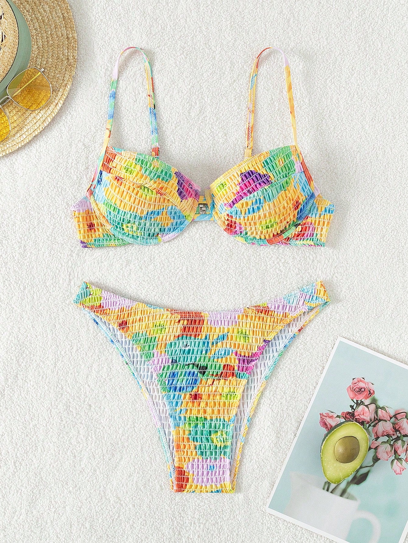 SHEIN Swim Mod Traje De Baño De Cuello Halter Con Estampado Floral Y Cubierta De Cintura Con Lazo Para Mujer En El Carnaval