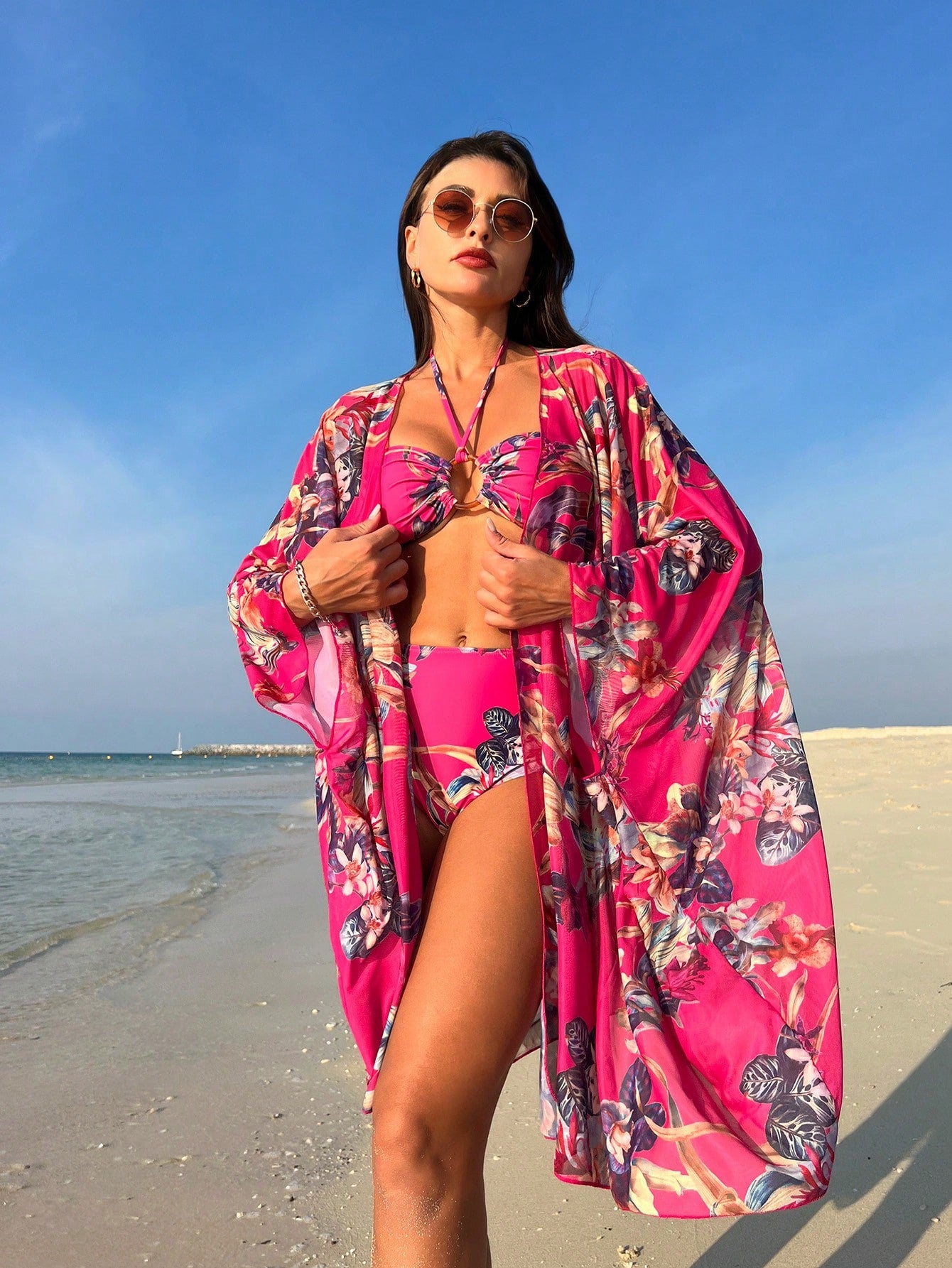 Conjunto De Bikini Con Cuello Halter Y Estampado Floral Carnaval