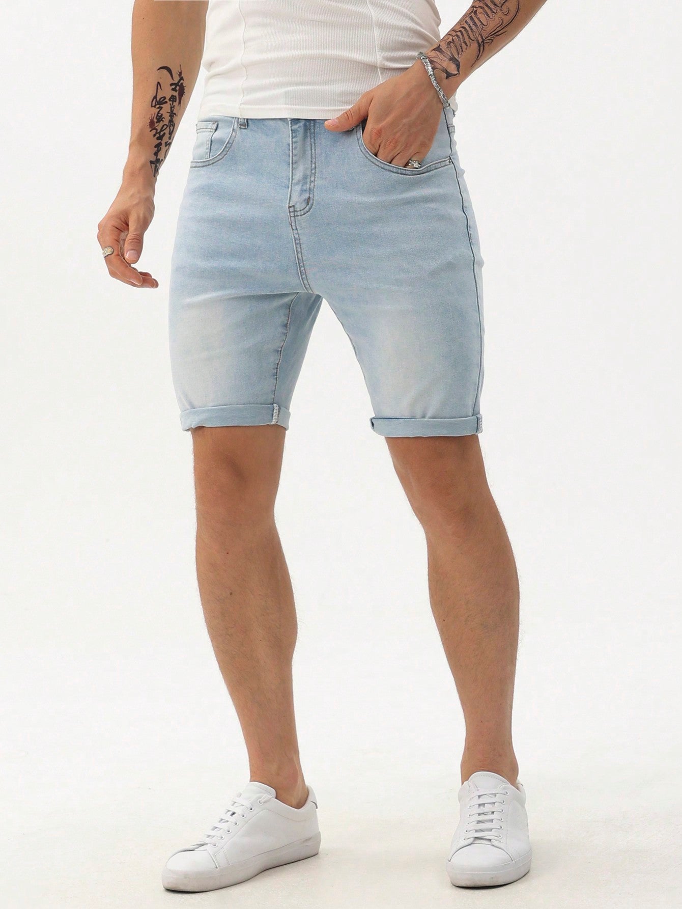 Manfinity Homme Shorts vaqueros desgastados lavados para hombres