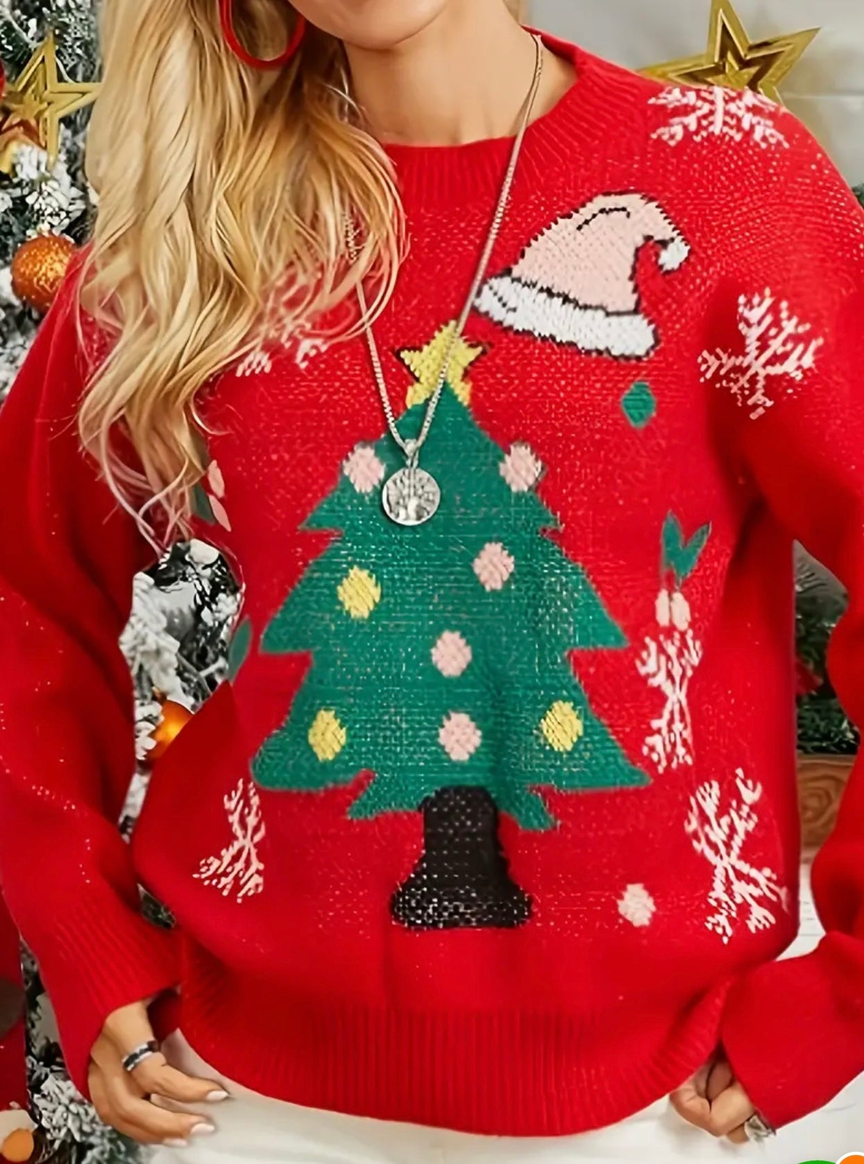 Suéter de Punto con Árbol de Navidad Acogedor para Mujer