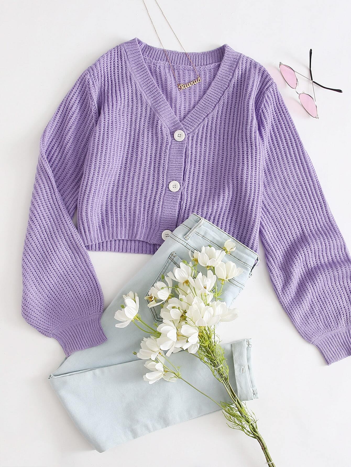 SHEIN Cárdigan con botón de manga farol