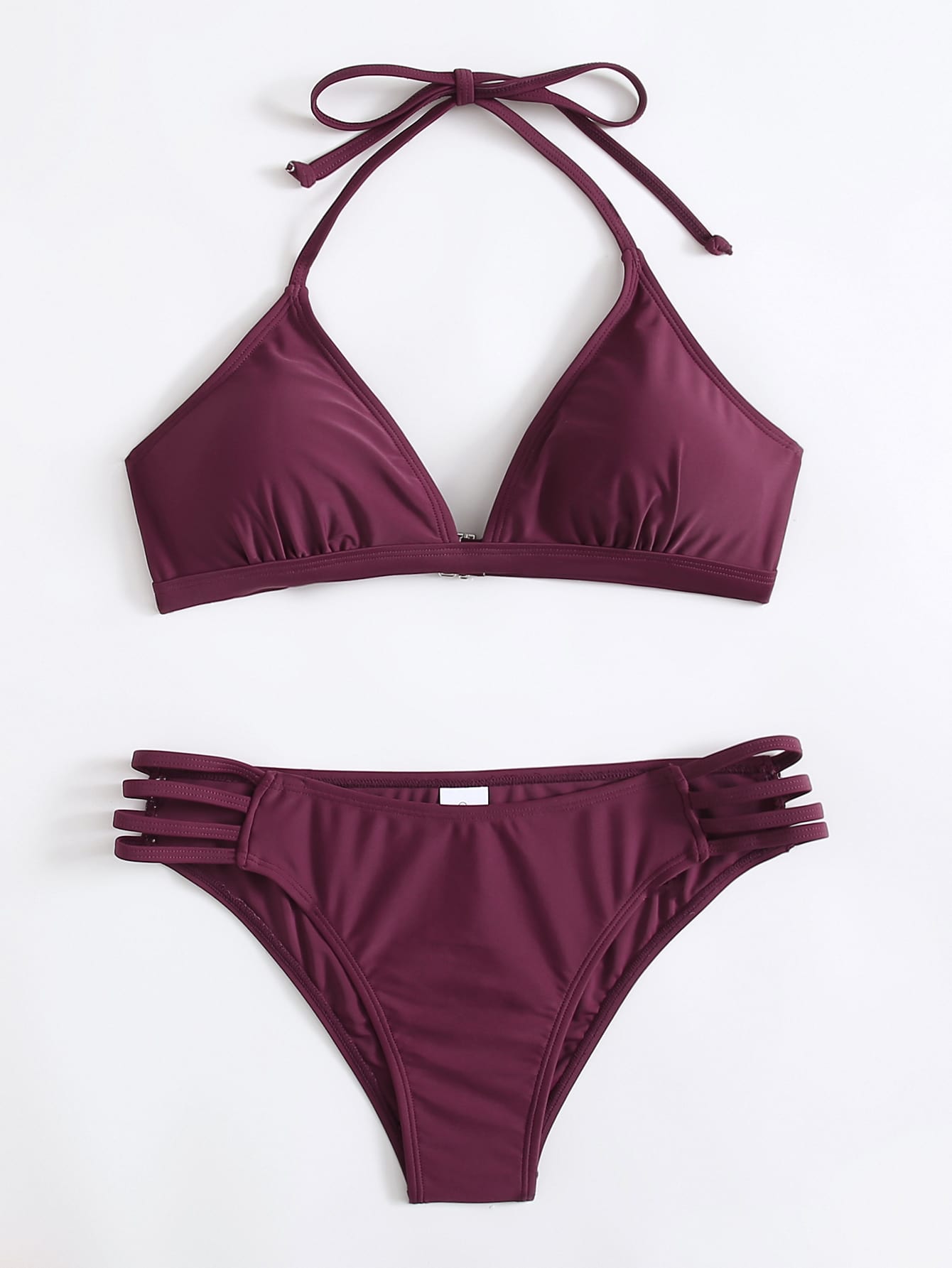 Bañador bikini halter con abertura unicolor