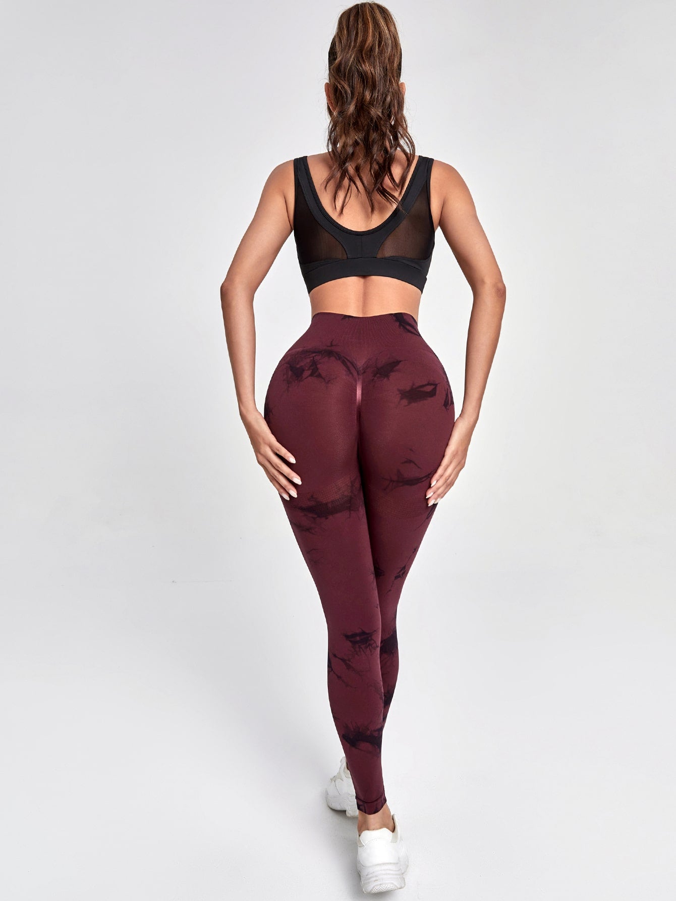 Leggings deportivos de tie dye de cintura con banda ancha