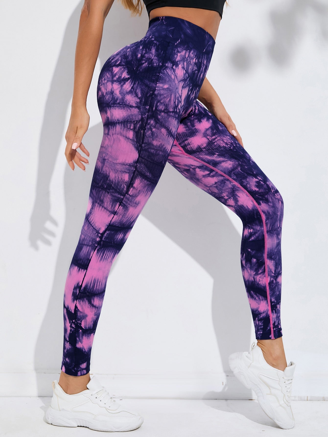 Leggings deportivos inconsútil de tie dye de cintura ancha