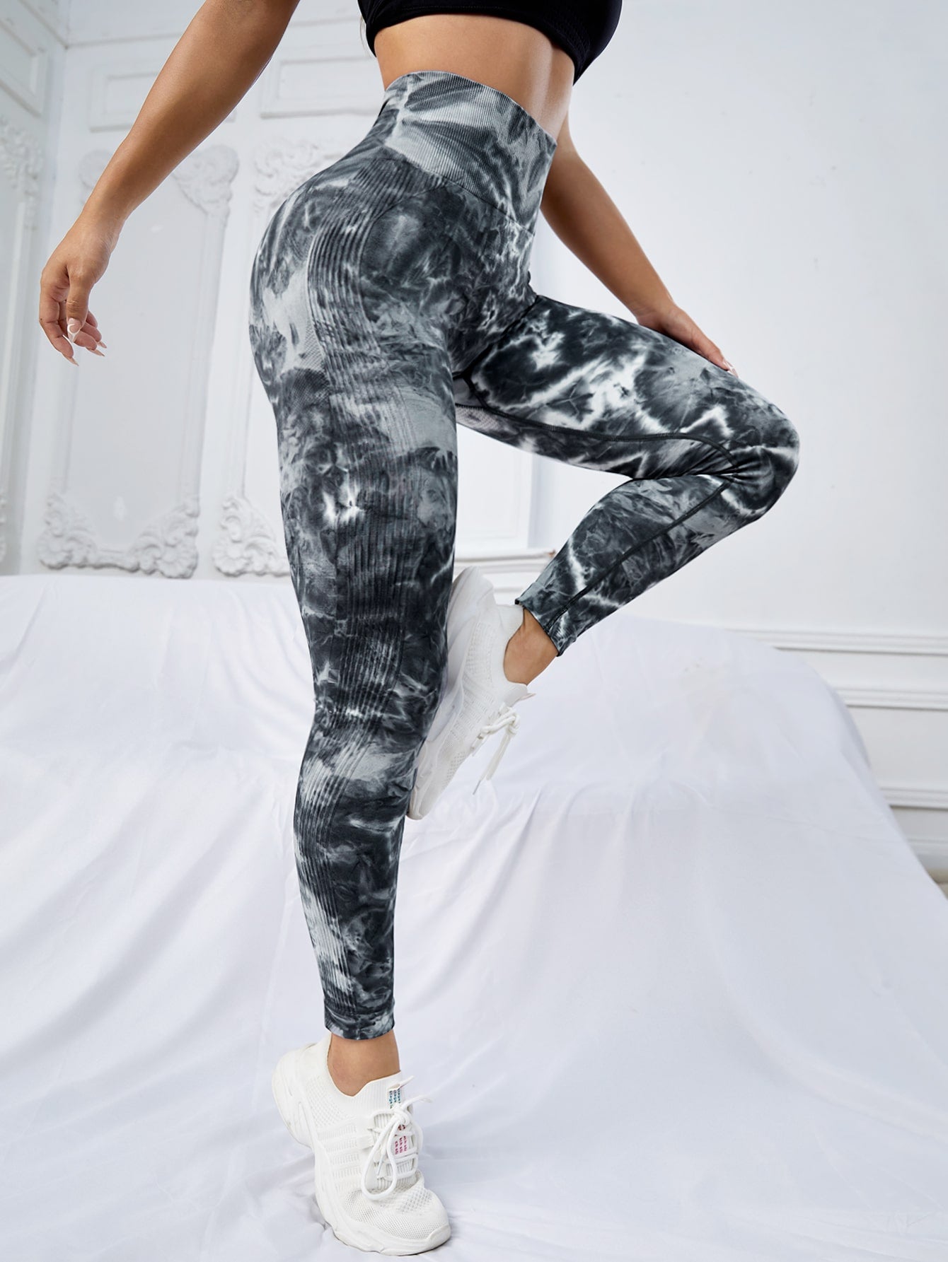 Leggings deportivos de tie dye de cintura ancha
