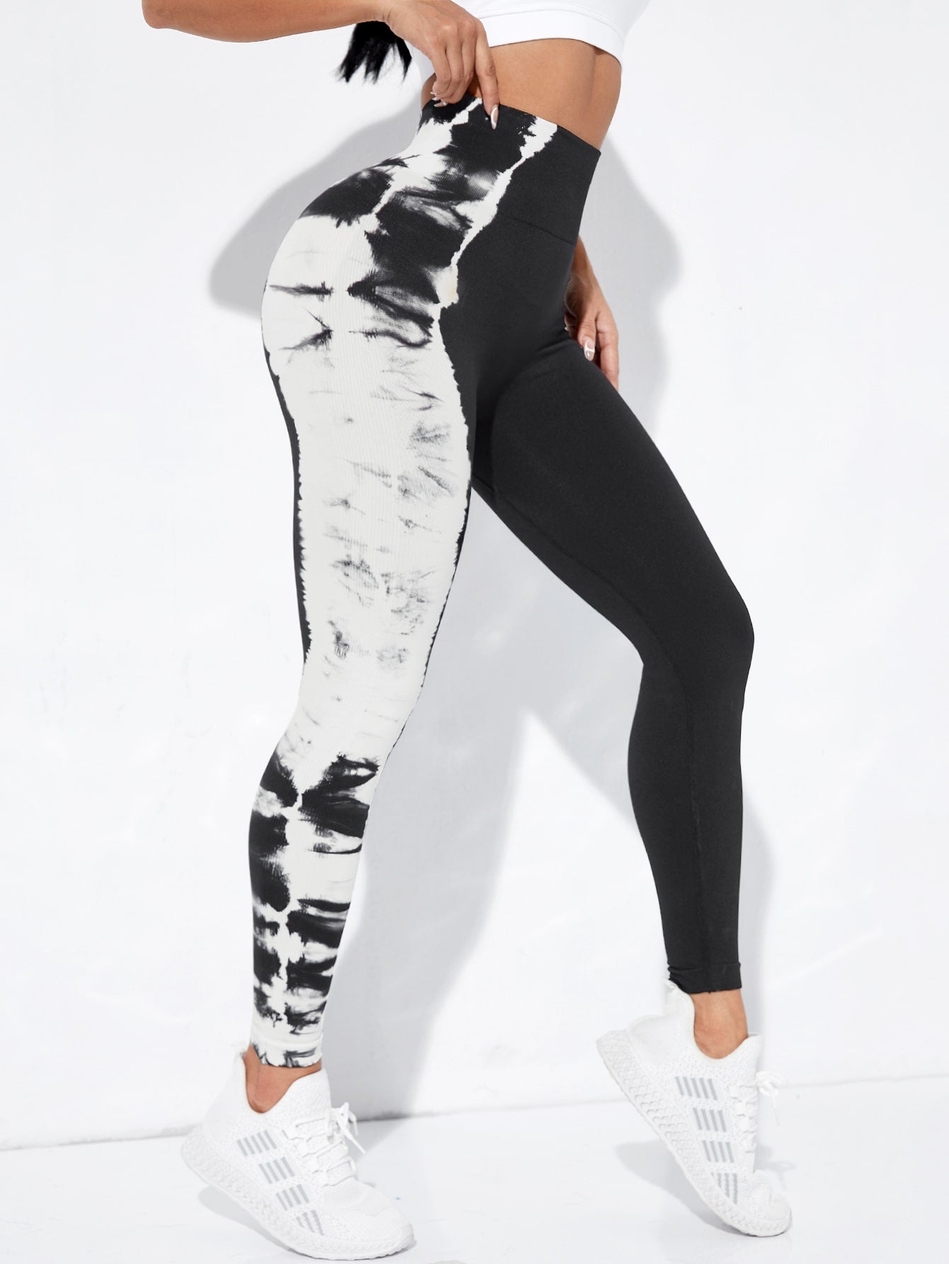 Leggings deportivos de tie dye de moldeador cadera de cintura ancha