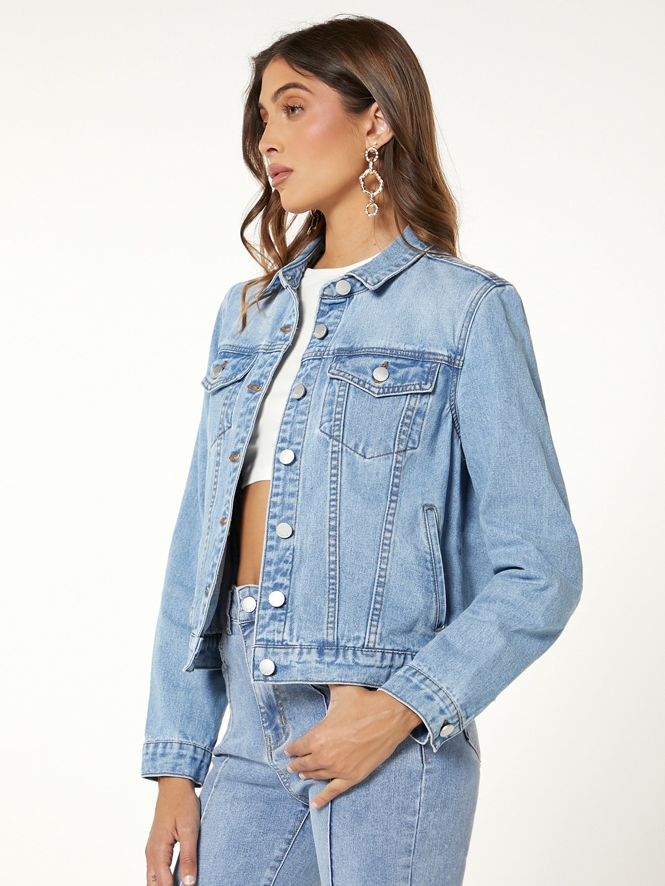 SHEIN BLUES Cazadora mezclilla con diseño de solapa