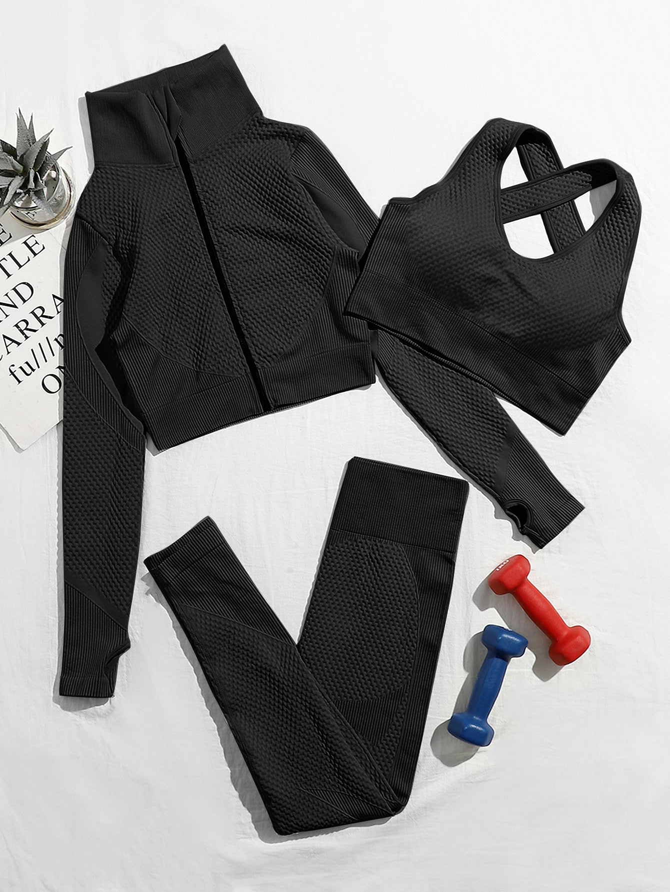 3 piezas sujetador deportivo con chaqueta deportiva con leggings deportivos