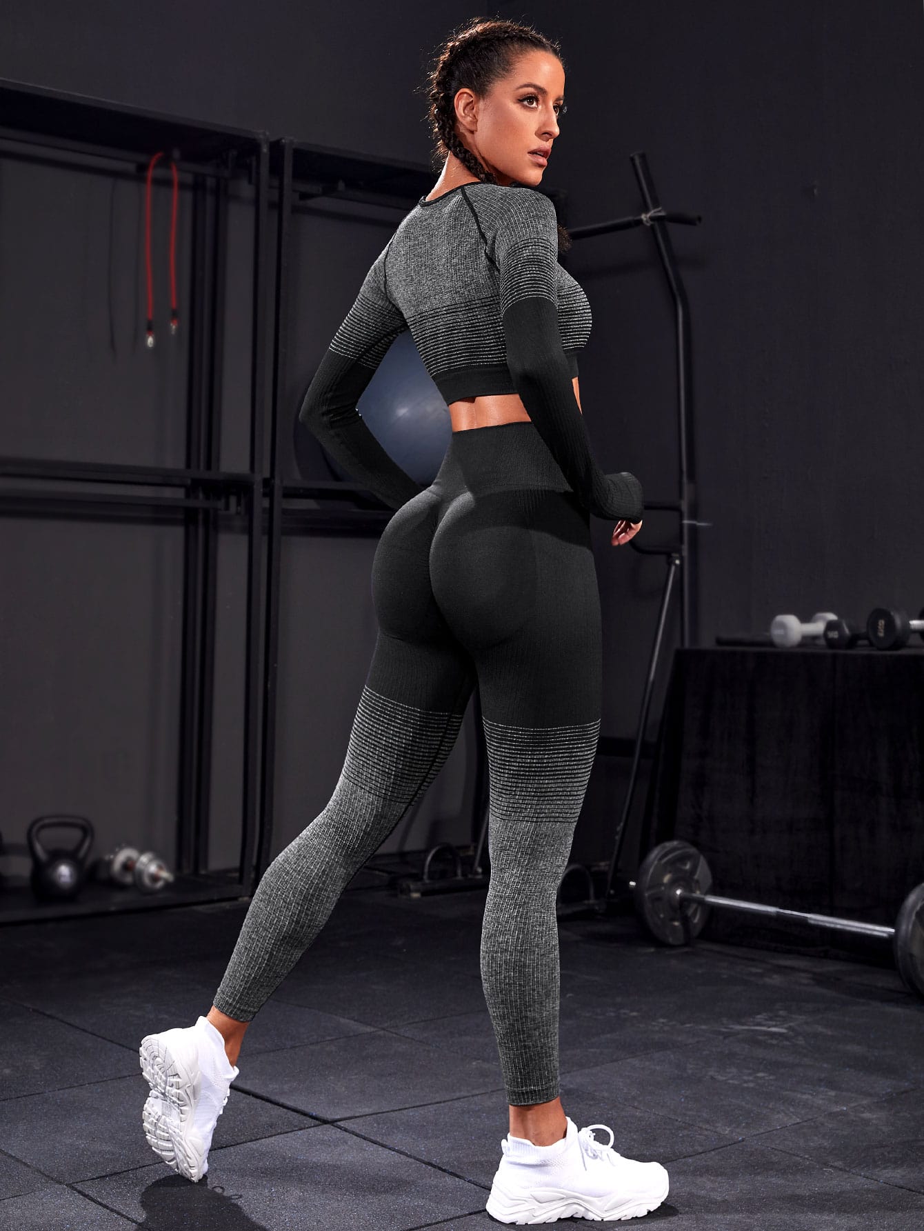 Leggings con camiseta deportiva inconsútil de manga raglán