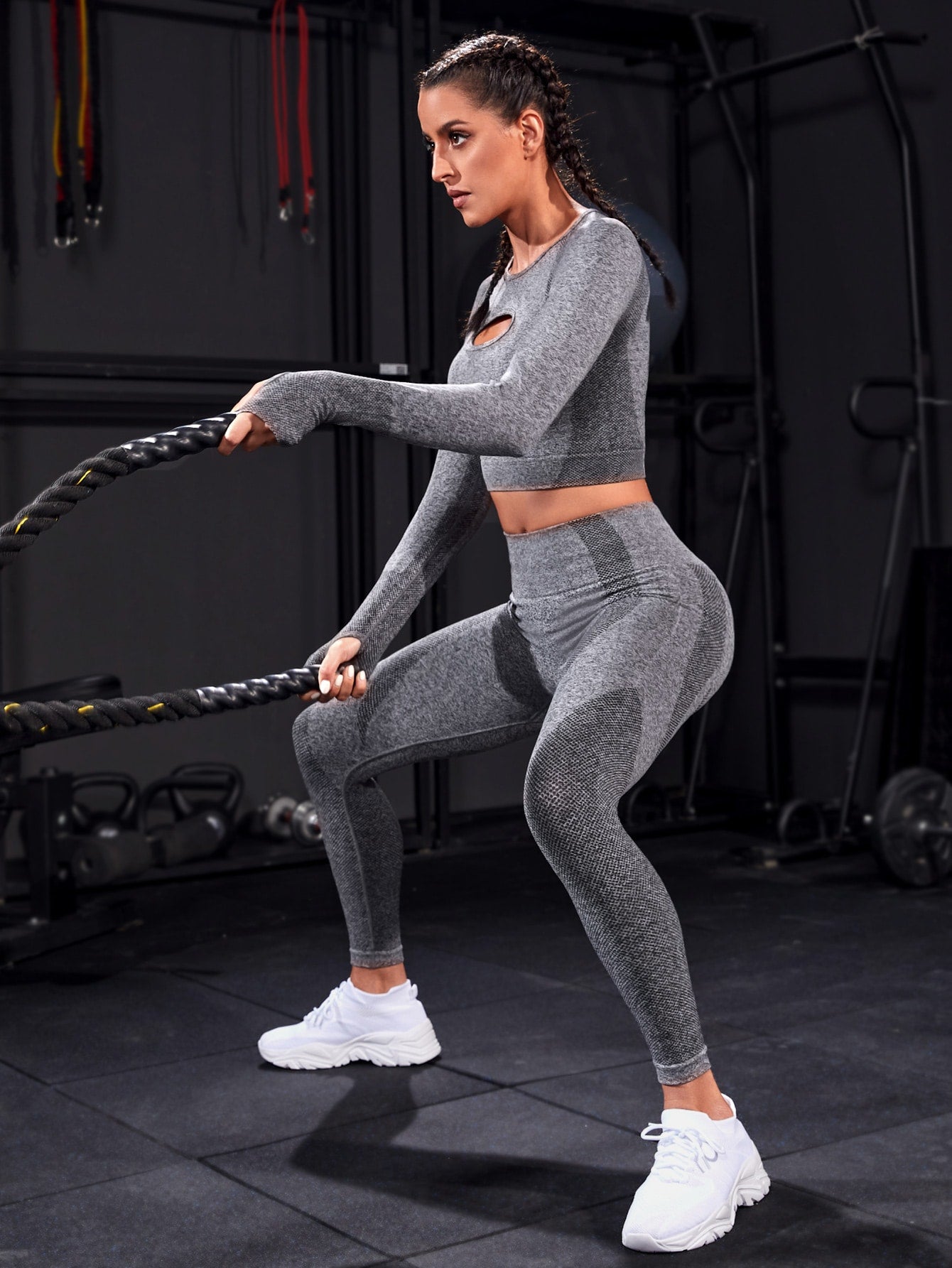 Leggings con camiseta deportiva inconsútil con abertura delantera
