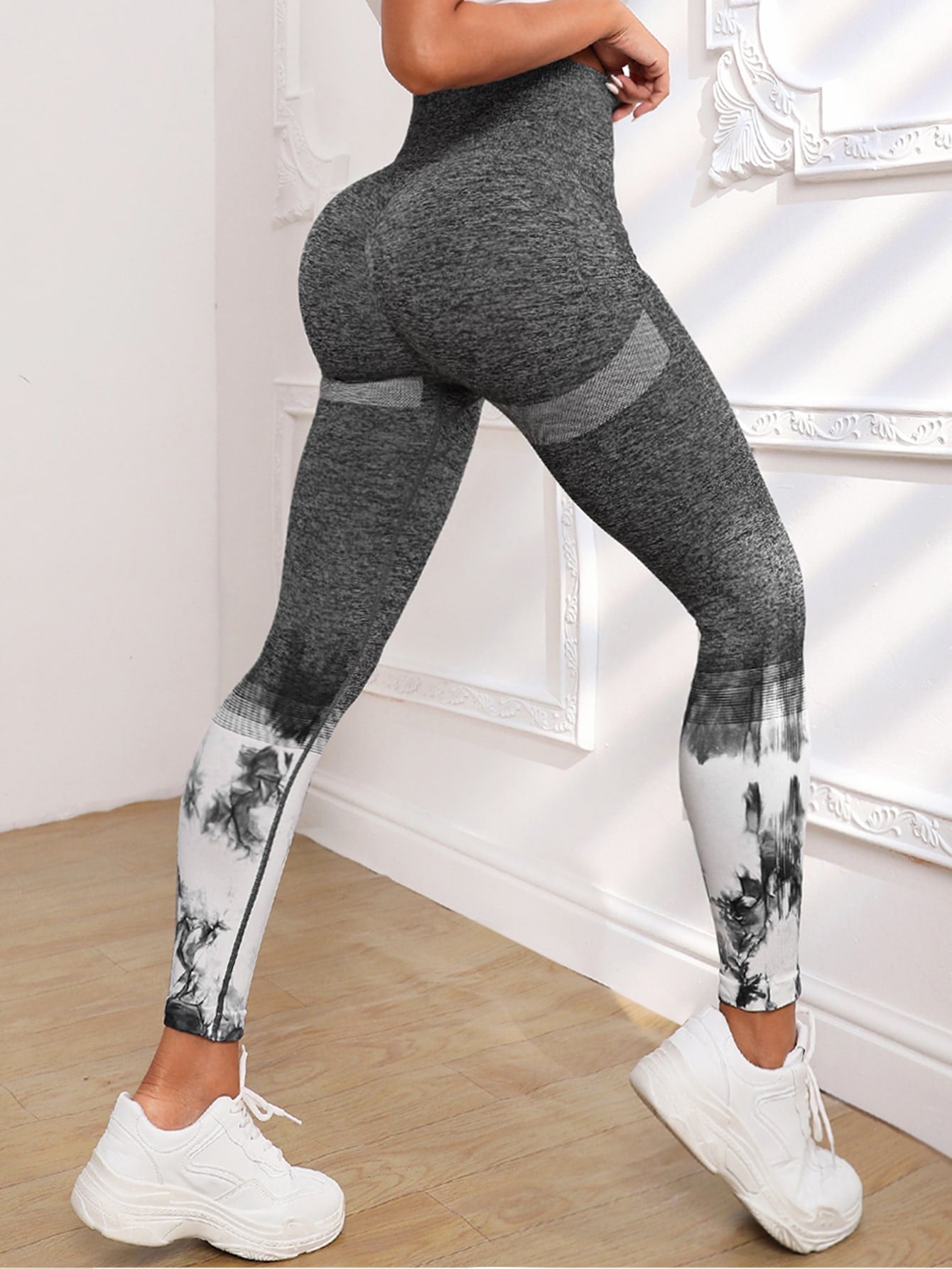 Leggings deportivos de tie dye de cintura ancha