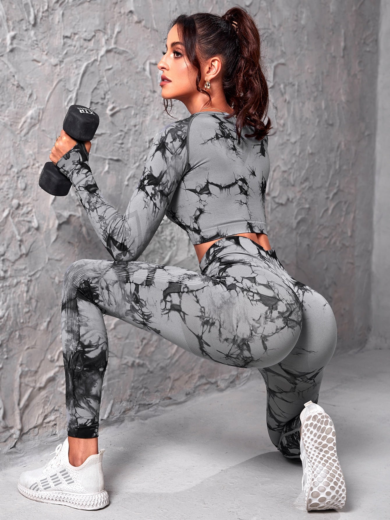 Leggings con camiseta deportiva de tie dye de manga raglán