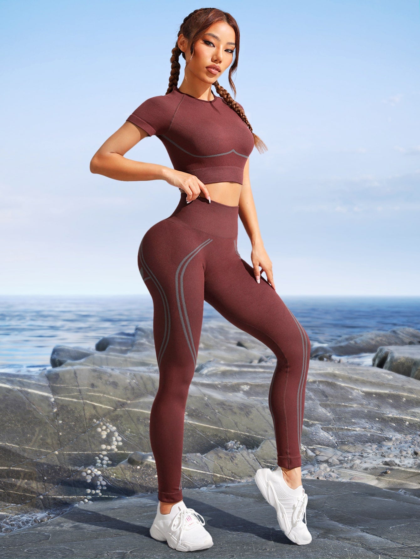 inconsútil con estiramiento alto Camiseta deportiva con control de barriga Leggings