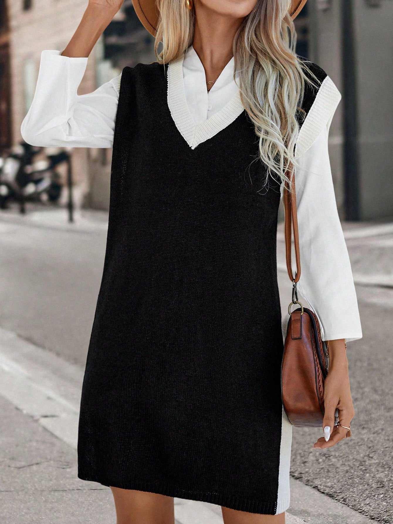 SHEIN LUNE 1 pieza Vestido de punto de cuello V