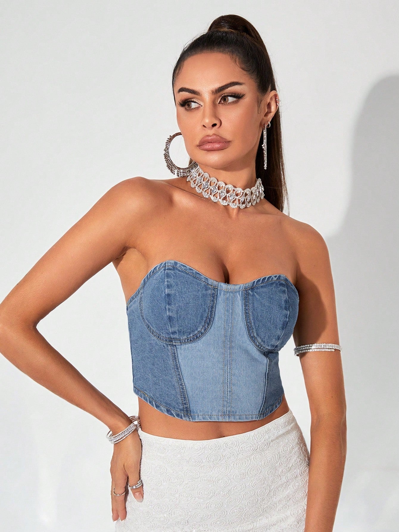 SHEIN BAE Top en mezclilla de dos tonos bustier tubo