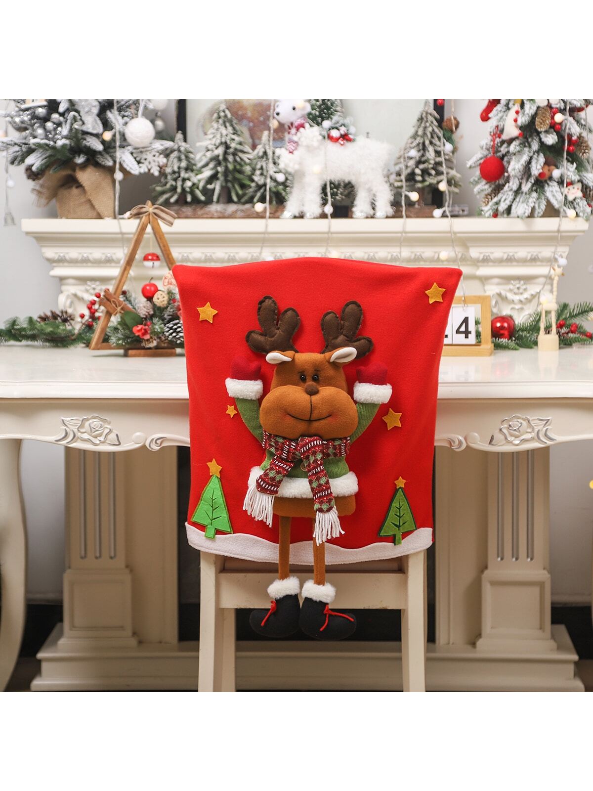 1 Pieza Creativa Y Decorativa Cubierta De Silla De Navidad En 3d Con Diseño De Reno Para La Decoración De Fiestas En Casa