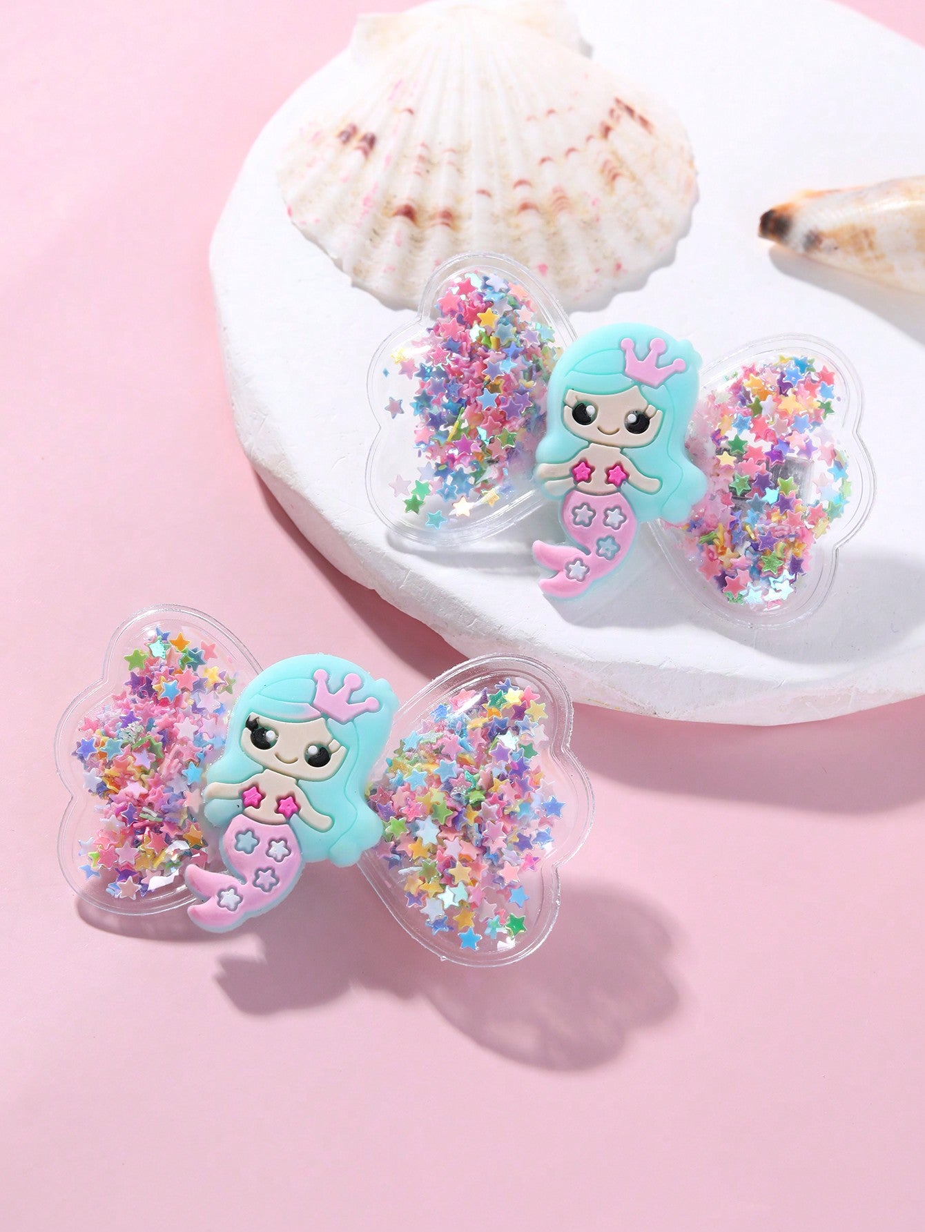 2 Piezas/pack Clip De Cabello Lleno Liquido Con Diseño De Lazo Y Sirena Para Niños(as)