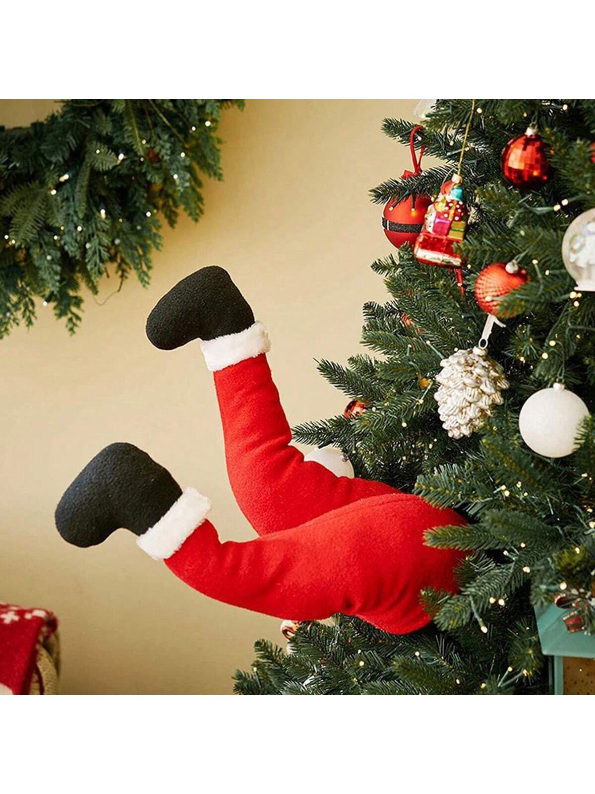 Decoración de árbol de Navidad rojo con detalle de pierna de Papá Noel, decoraciones navideñas para el hogar, 1 pieza