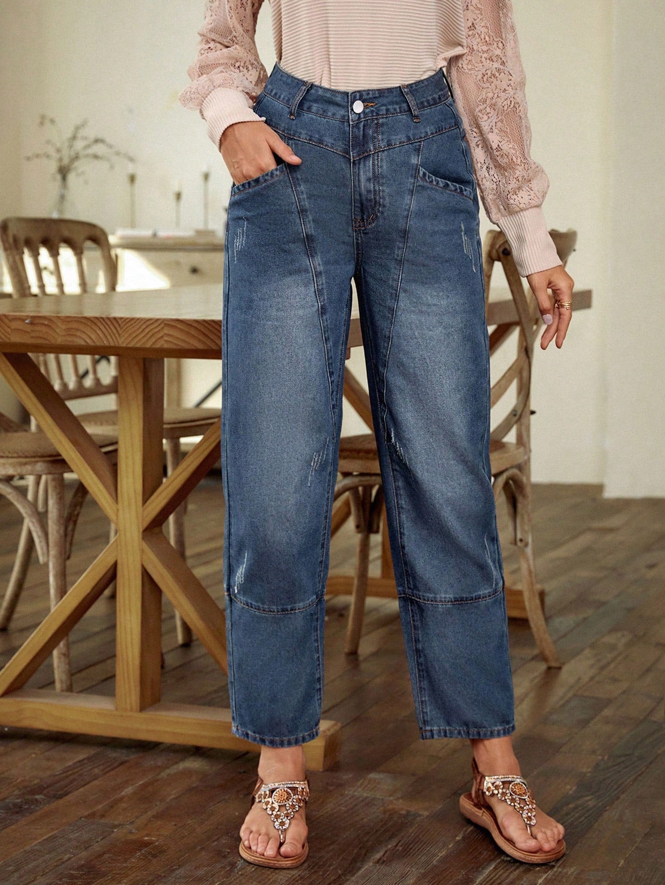 SHEIN LUNE Jeans De Pierna Recta Lavados
