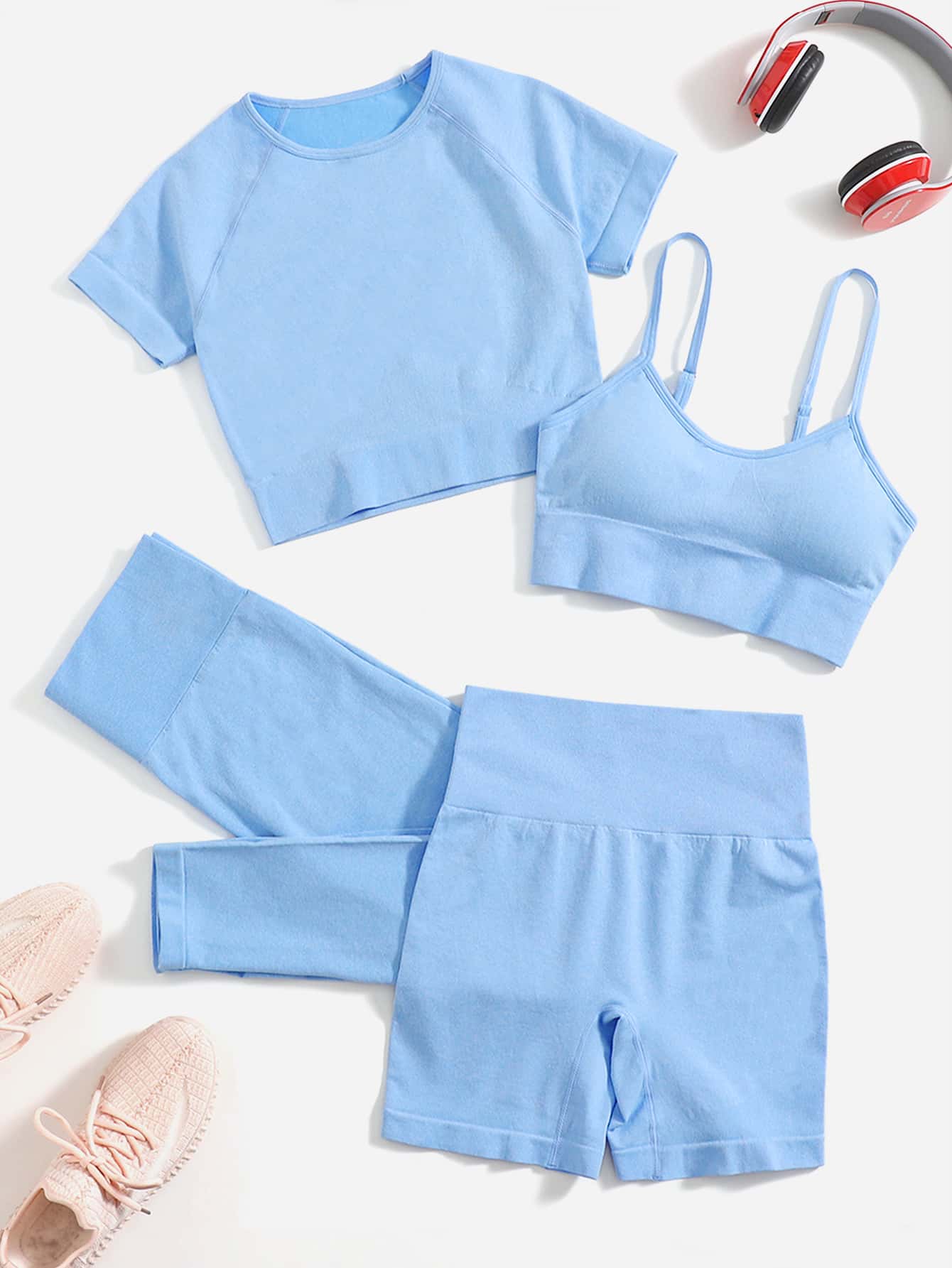 4 piezas Conjunto deportivo unicolor inconsútil