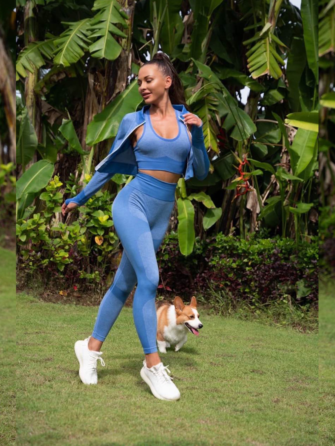 3 piezas Conjunto deportivo inconsútil transpirable de color combinado