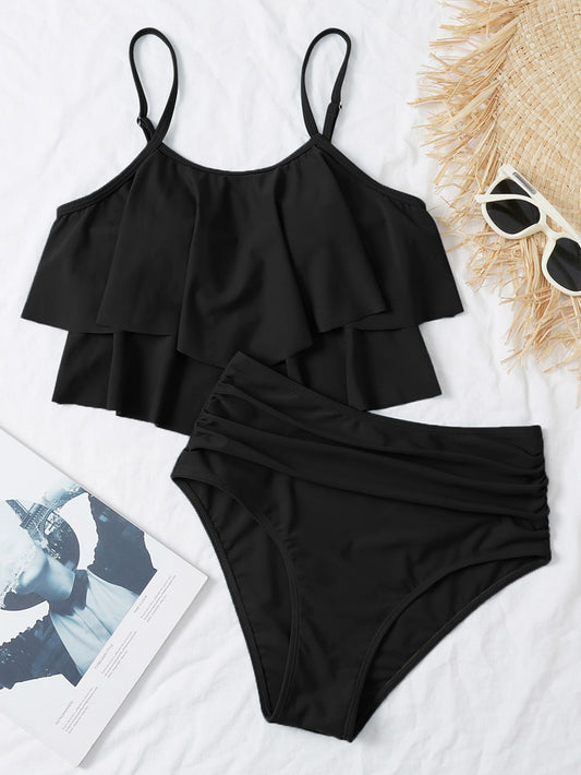 SHEIN Swim Basics Bañador bikini de cintura alta fruncido bajo hanky