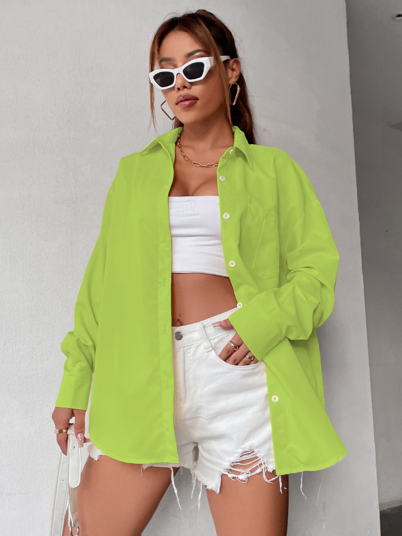 SHEIN MOOSTA Camisa amplia con cuello con bolsillo delantero