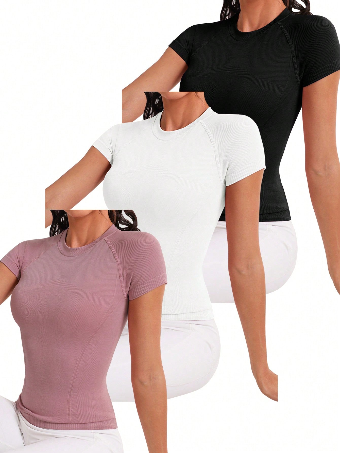 3 piezas Camiseta deportiva unicolor