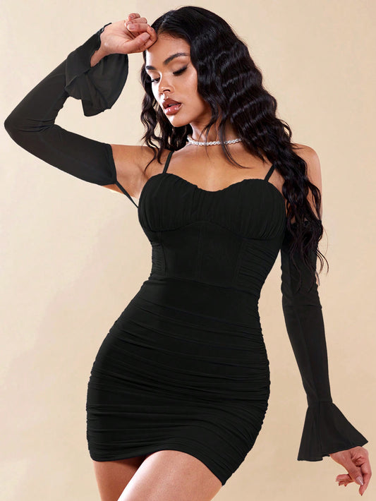 SHEIN BAE Vestido ajustado bustier fruncido