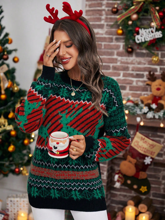 SHEIN Essnce Jersey con patrón de Navidad de hombros caídos