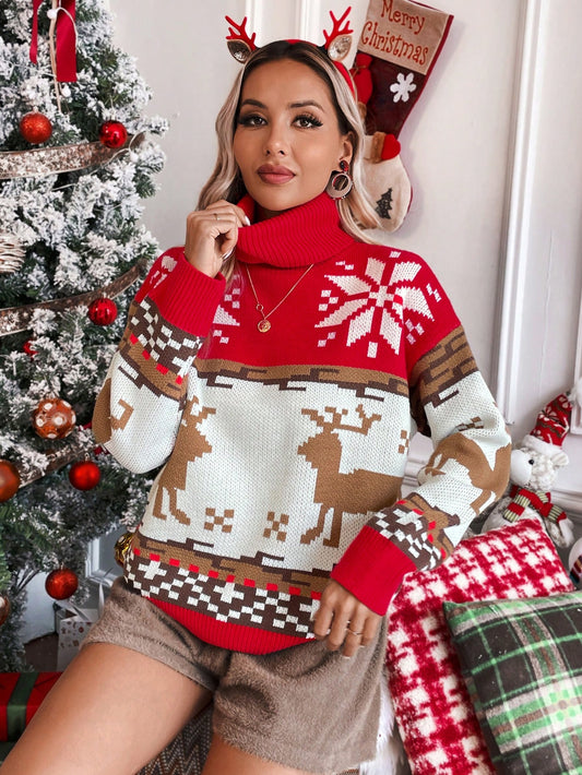 Jersey con patrón de Navidad cuello alto