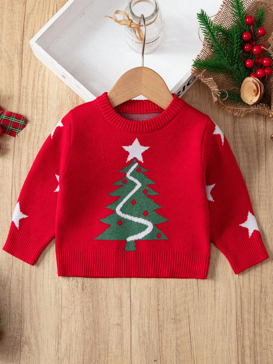 Bebé niñas Jersey patrón de árbol de Navidad