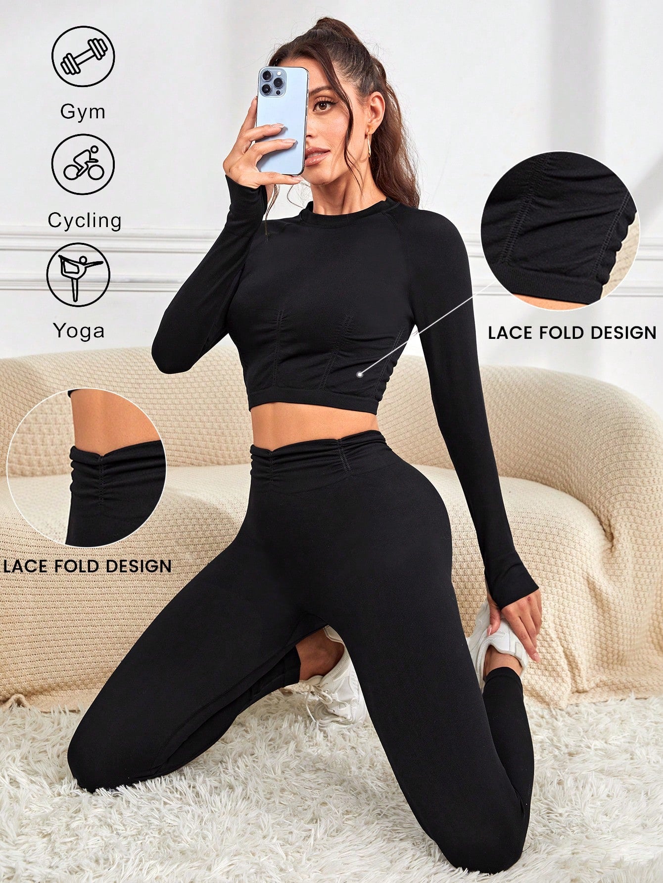 SHEIN Daily&Casual Conjunto deportivo inconsútil de manga raglán