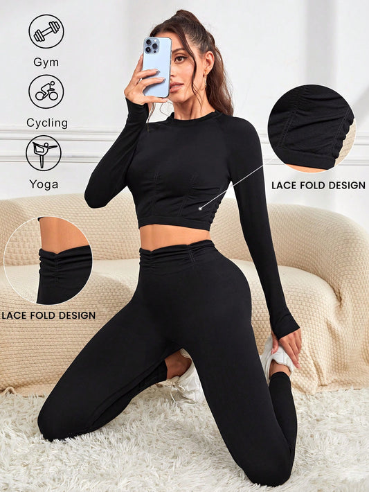 SHEIN Daily&Casual Conjunto deportivo inconsútil de manga raglán
