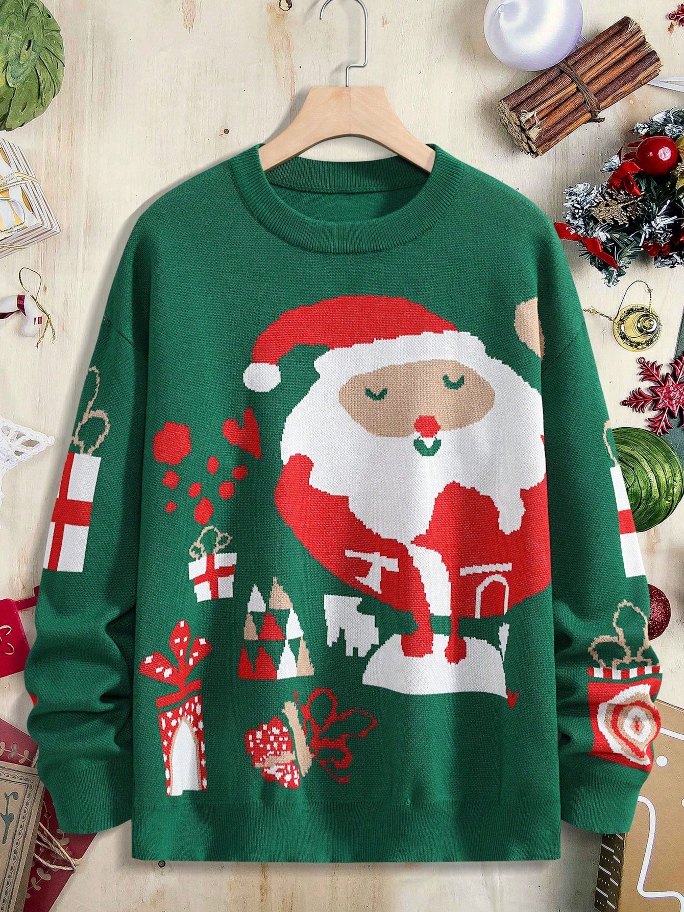Manfinity Hypemode Hombres Jersey con patrón de Navidad de hombros caídos