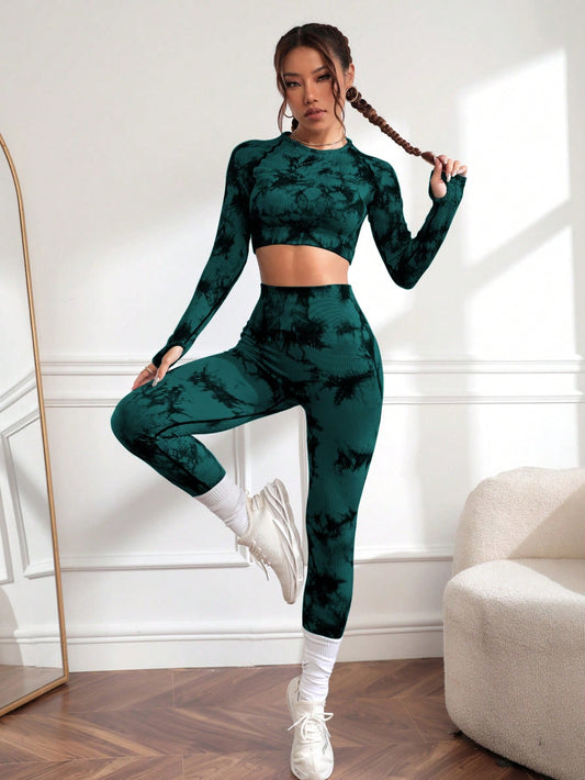 Yoga Trendy Conjunto deportivo de tie dye de manga raglán