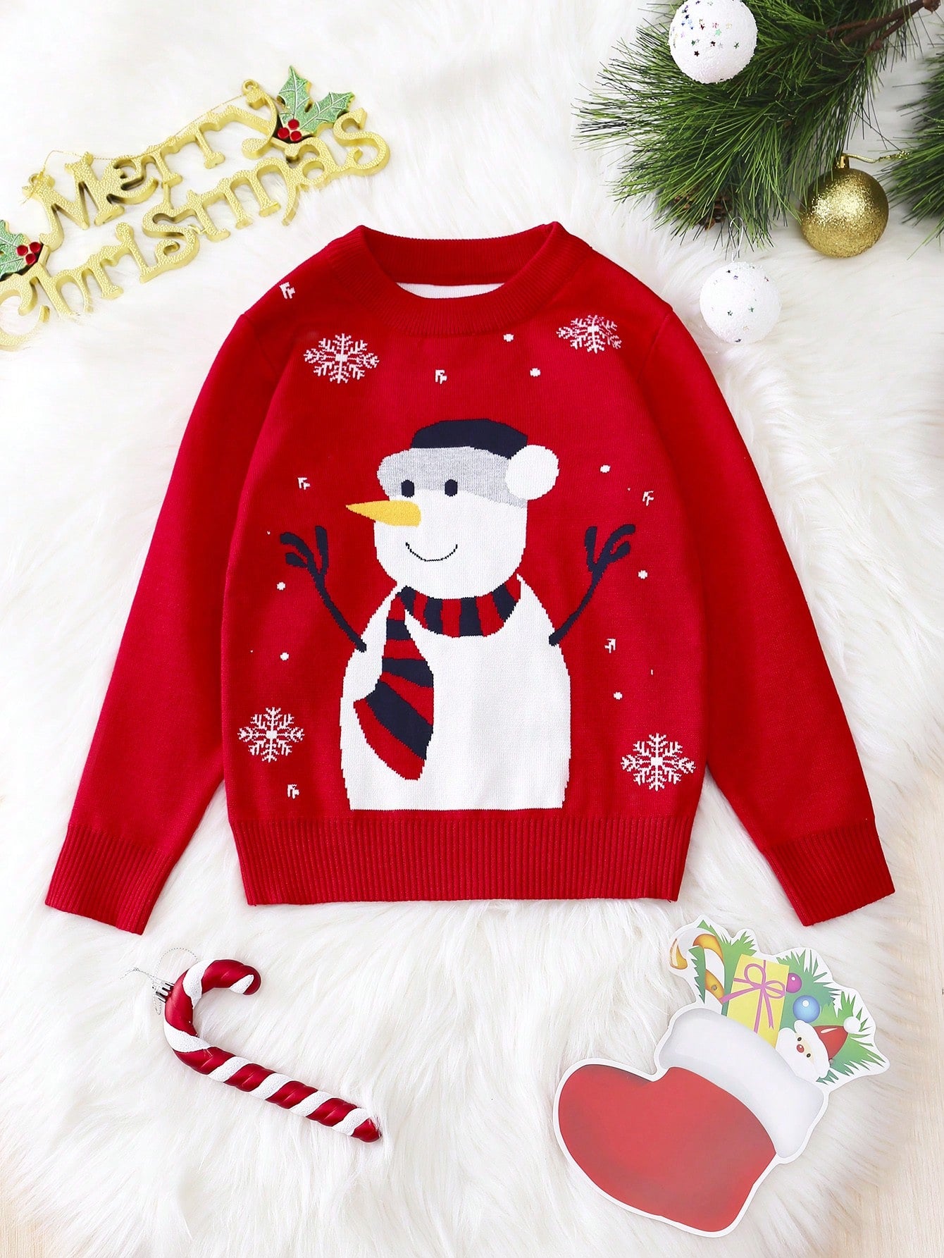 Chico joven Jersey Navidad con muñeca de nieve patrón