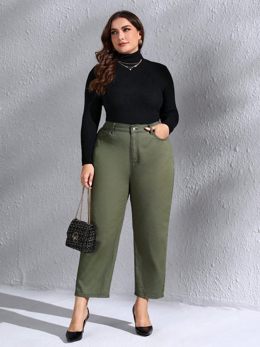 SHEIN LUNE Talla grande Jeans de pierna recta de talle alto