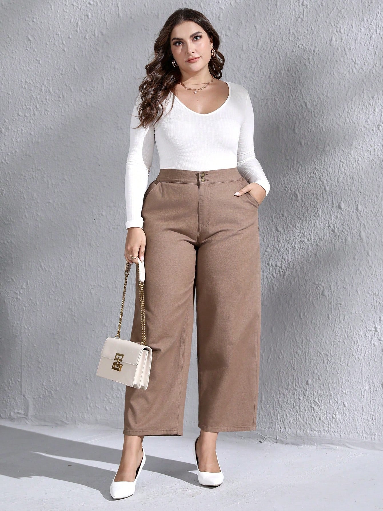 SHEIN LUNE Talla grande Jeans de talle alto de pierna ancha