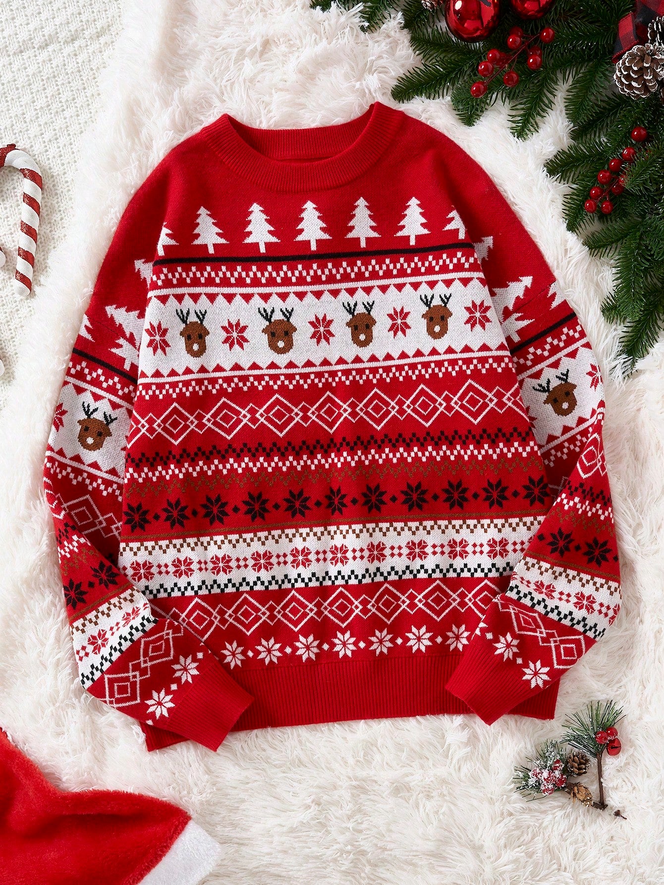 SHEIN Qutie Jersey con patrón de Navidad de hombros caídos