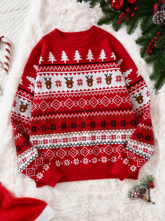 SHEIN Qutie Jersey con patrón de Navidad de hombros caídos
