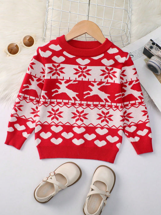 SHEIN Kids QTFun Chica Joven Jersey con patrón de Navidad