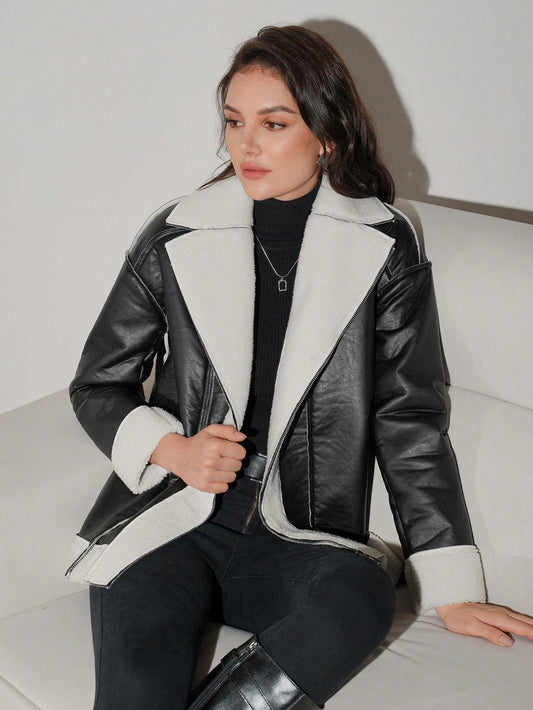 Anewsta Abrigo Con Cuello Vuelto Y Bloques De Color Para Mujer