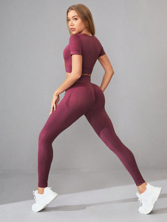 SHEIN Yoga Basic Conjunto Deportivo De Mujer De Color Sólido