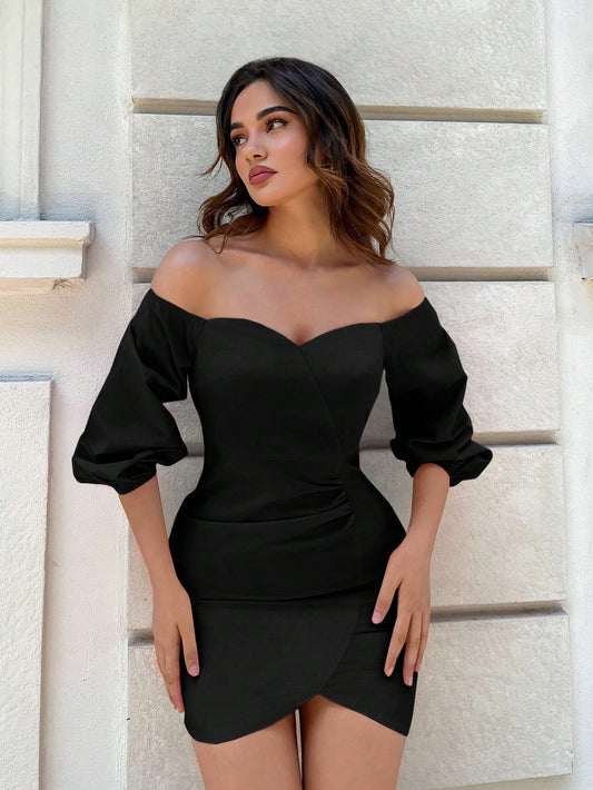 SHEIN Aloruh Vestido Elegante De Mujer Con Hombros Descubiertos